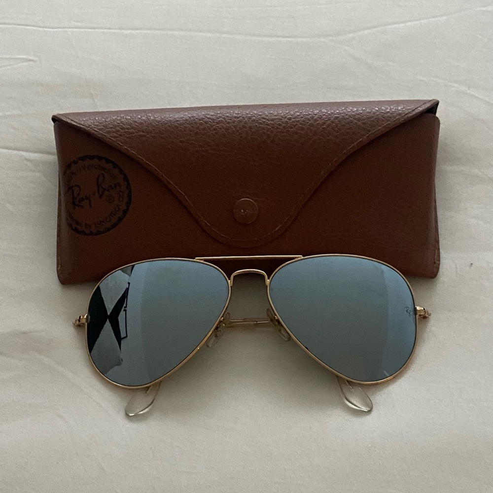 Grey mirrored Ray-Ban sunglasses with gold detail